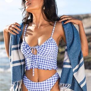 Cupshe Blue Gingham Tie-Front Bikini Set